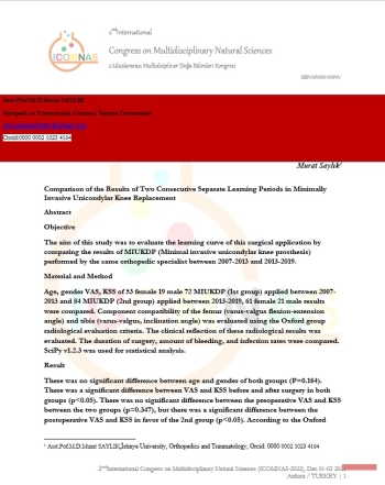 Comparison of the Results of Two Consecutive Separate Learning Periods in Minimally Invasive Unicondylar Knee Replacement